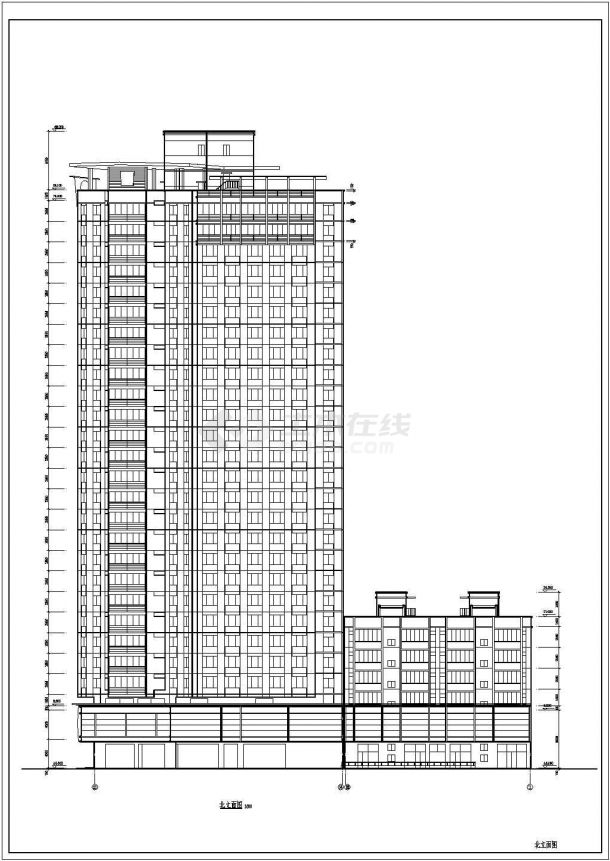 中式高层住宅建筑设施工平立面CAD图-图二