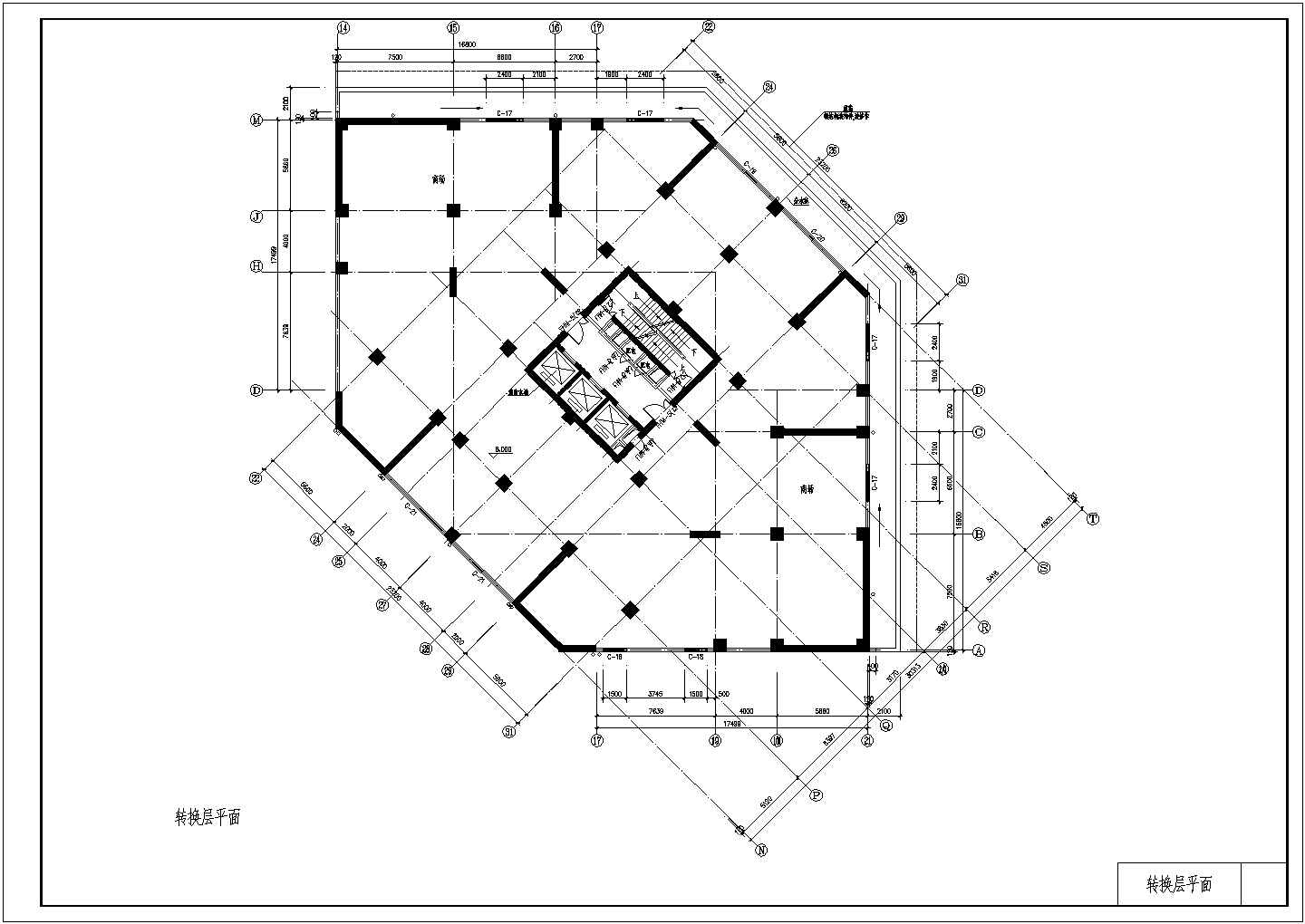 中式高层住宅建筑设施工平立面CAD图