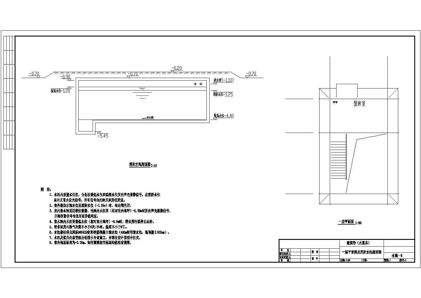【苏州】某研究所消防泵房及水池全套施工设计cad图纸