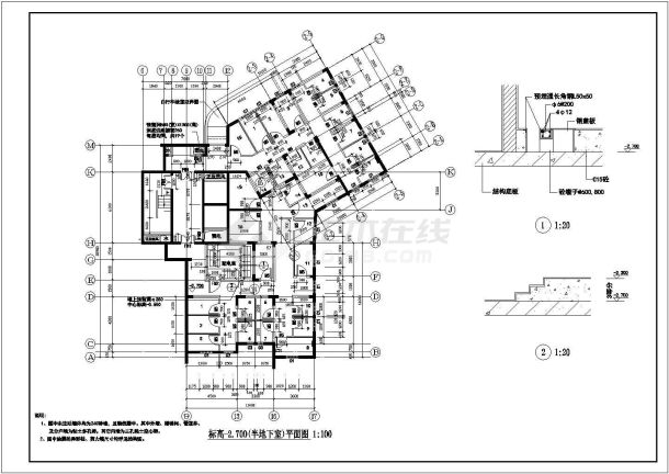 吉林省梅河口市某新建高层住宅楼施工设计CAD图纸-图二