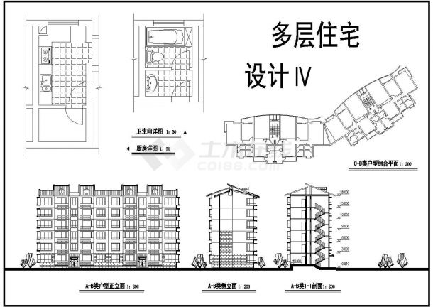 泰州市开元盛世小区两栋6+1层砖混结构住宅楼建筑设计CAD图纸-图二