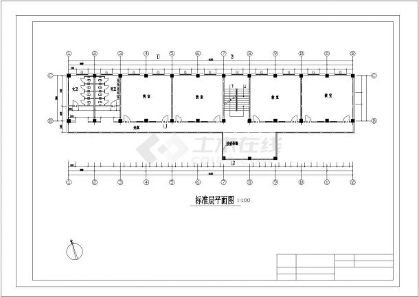 济南市智朗中学2200平米5层框架结构教学楼建筑设计CAD图纸-图一