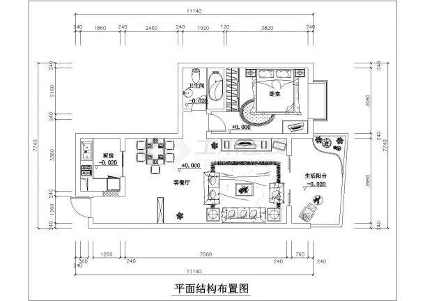 经典户型室内装修方案施工CAD布置图-图二