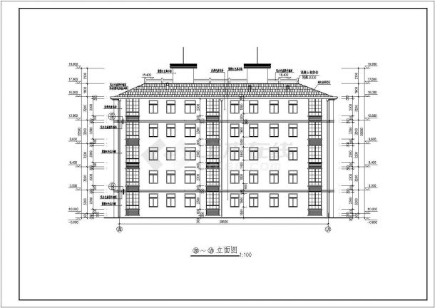 沈阳市新竹花园小区5层砖混结构住宅楼建筑设计CAD图纸（含斜屋顶层）-图二
