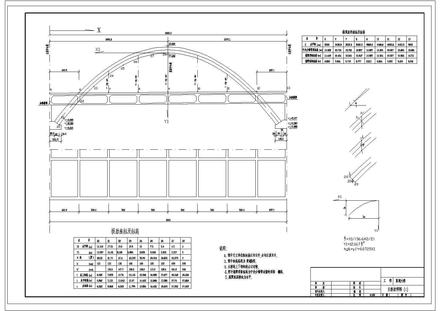 某五跨连续预应力混凝土中承式单肋钢管砼无推力拱CAD节点构造图