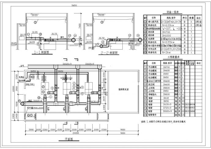某CASS工艺污水处理厂成套设计CAD鼓风机房工艺图_图1