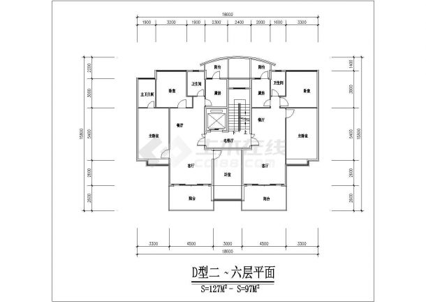 铜川市紫阳花苑小区7层民居住宅楼平面设计CAD图纸-图二