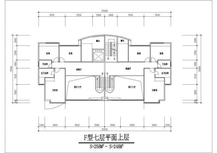 桂林市晨訫嘉园小区7层混合结构住宅楼平面设计CAD图纸（1梯2户）_图1