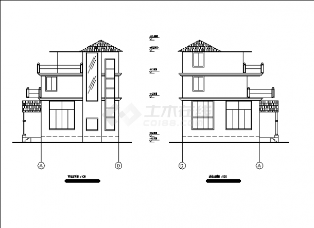某实用新型别墅住宅楼建筑设计施工cad图纸-图二