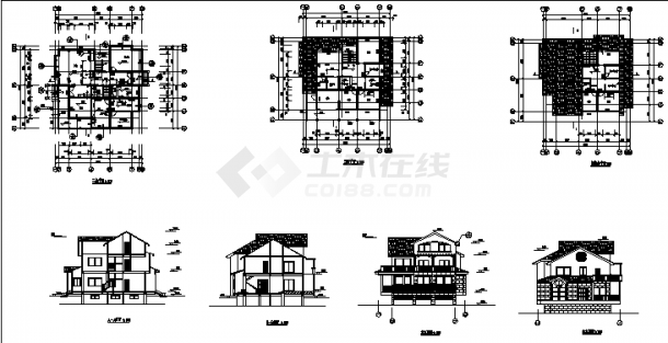 连云港某三层小别墅住宅楼建筑设计施工cad图纸-图一