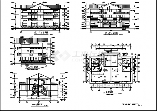 常州某三层双拼别墅住宅楼建筑设计施工cad图纸-图二