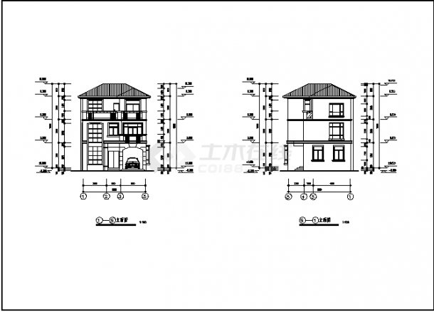 杭州某三层别墅住宅楼建筑设计施工cad图纸-图二
