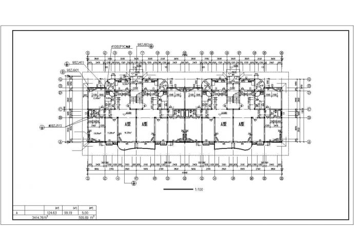 西安市南馨佳苑小区3400平米7层砖混结构住宅楼建筑设计CAD图纸_图1
