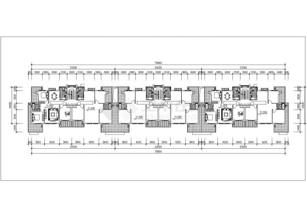 汉中市鑫玲花园小区6层砖混结构联排住宅楼建筑设计CAD图纸-图二