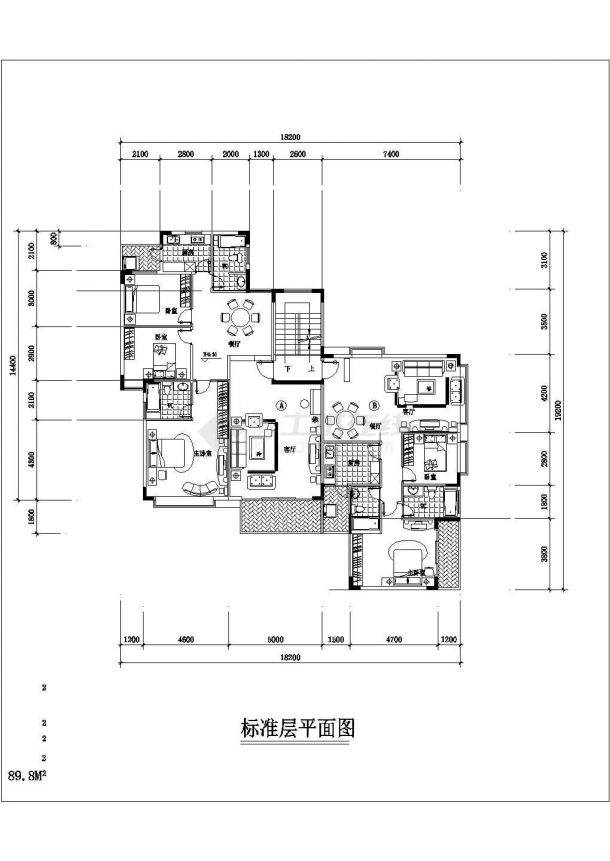 跃层式住宅楼户型平面图纸-图二