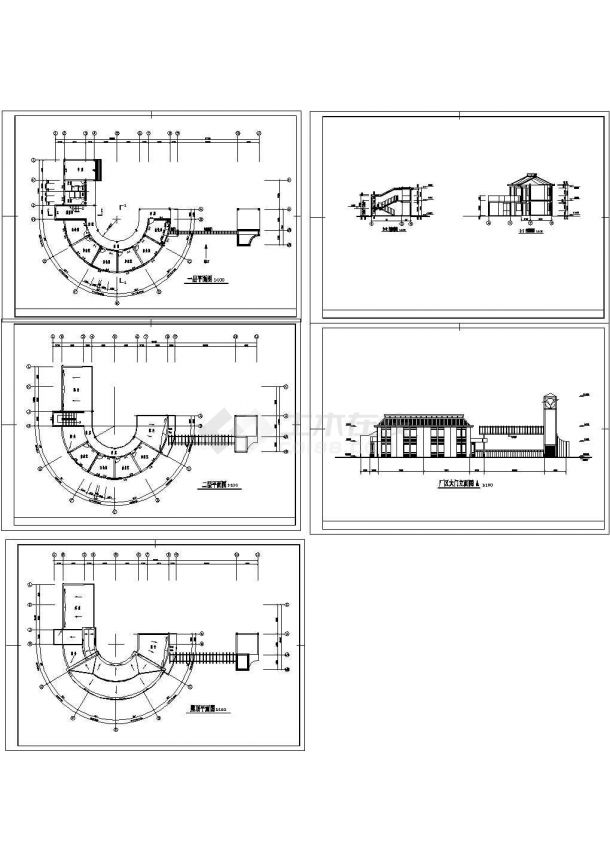 某2层厂区大门建筑设计CAD图纸-图一