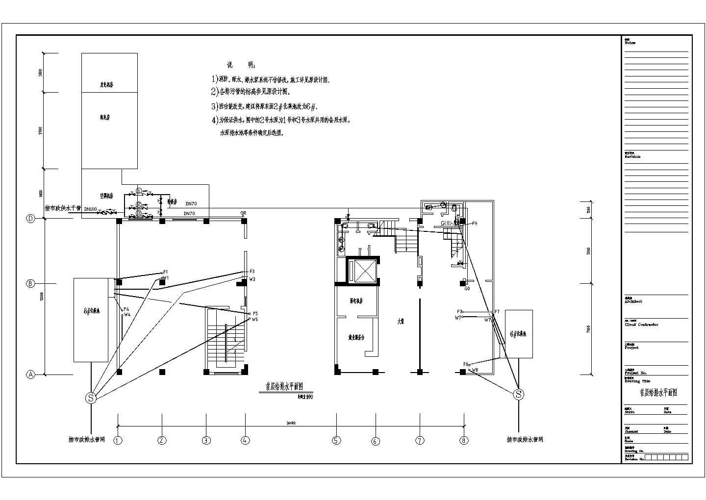 某酒店室内装饰工程设计1首层给排水CAD设计构造平面图