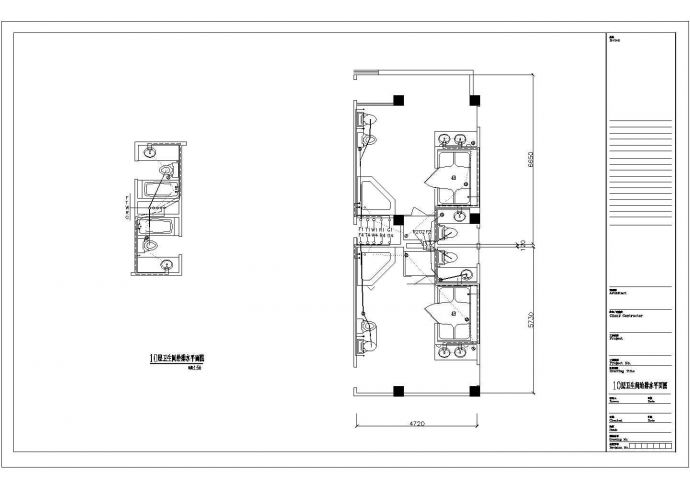 某酒店室内装饰工程设计10层洗手间给排水CAD完整平面图_图1