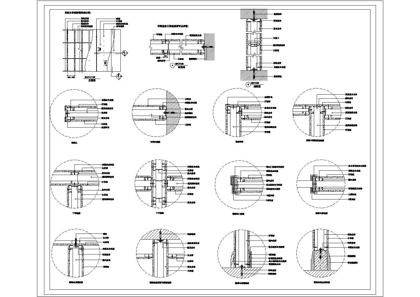 某单层石膏板隔墙系统CAD完整详细设计节点图