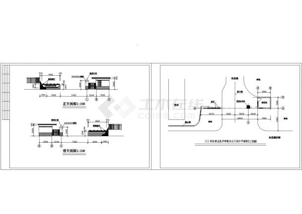 机电学院大门值班室建筑方案设计CAD图纸-图一