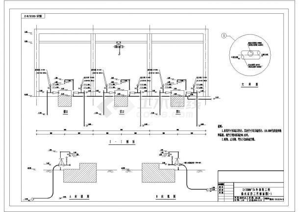 某炼油厂循环水处理完整施工CAD热水泵房工艺剖面-图一