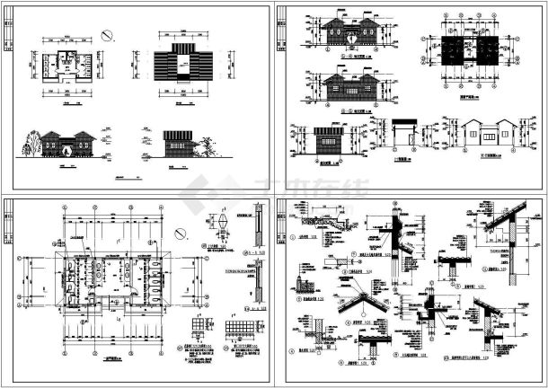 1层小型住宅楼设计建筑施工cad图，共四张-图一