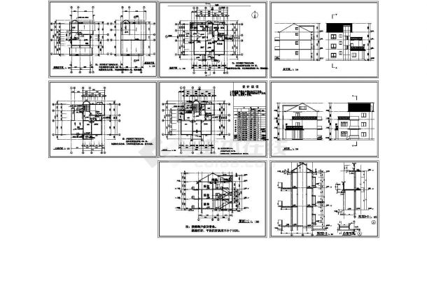 某三层带阁楼现代风格别墅建筑施工cad图纸（8张图纸）-图一