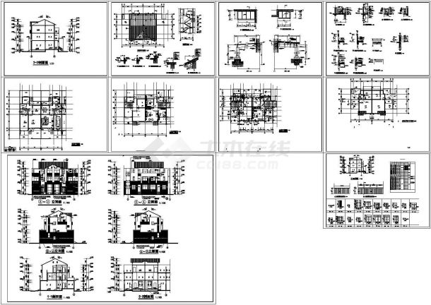 某三层现代风格别墅建筑施工cad图纸（8张图纸）-图一