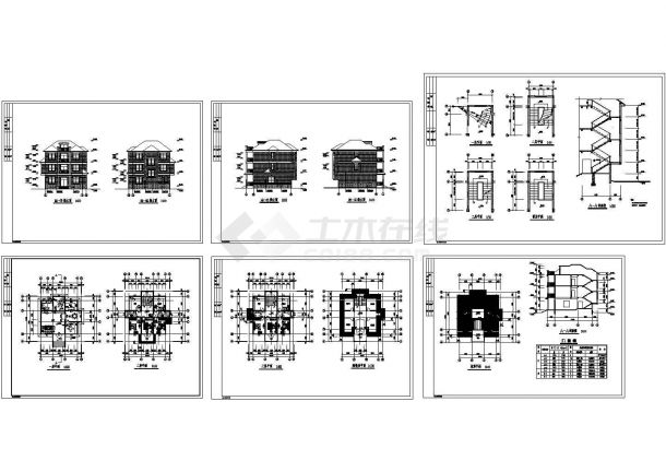 某三层带阁楼现代风格别墅建筑施工CAD图纸（6张图纸）-图一