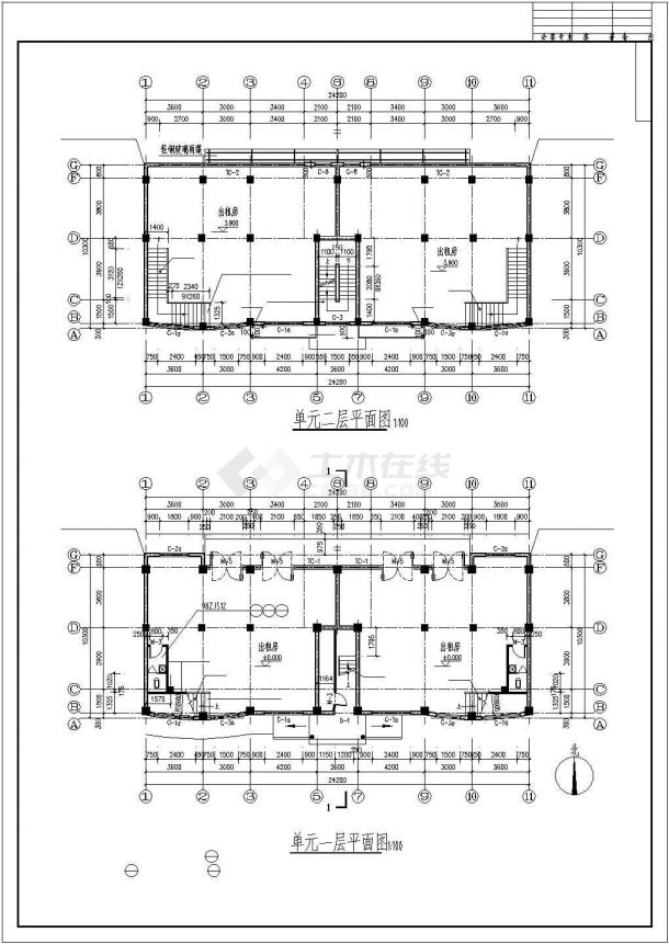 泰兴底商多层框架结构住宅楼建筑施工图，共13张-图一