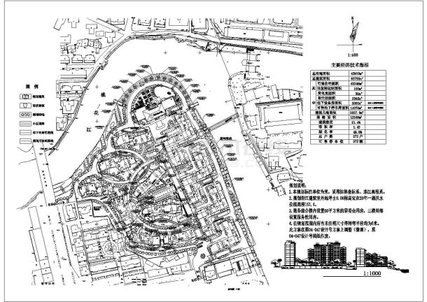 某市高级小区（总建筑面积82793平方米）规划设计cad施工总平面图（含经济技术指标，含规划说明）-图一