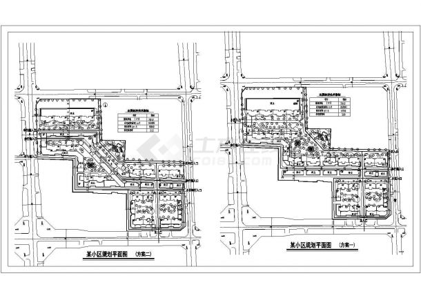 某城市住宅小区（总建筑面积202890平方米）规划设计cad施工总平面图（含技术经济指标，含两种方案设计）-图一