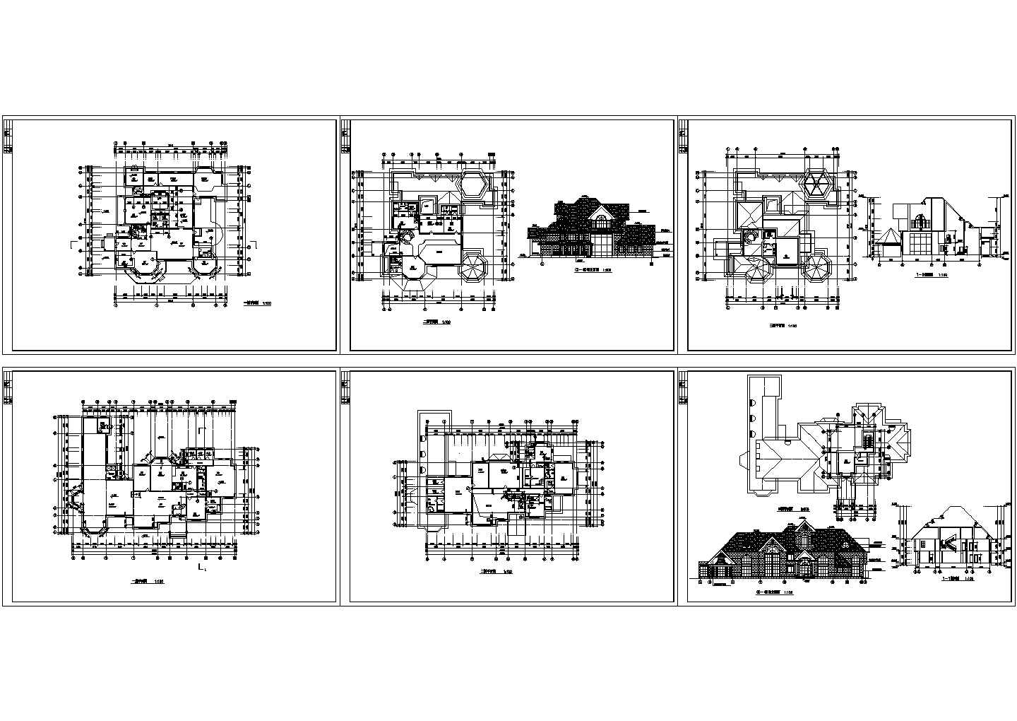 某三层砖混结构欧式风格私人别墅设计cad全套建筑施工图（标注详细）