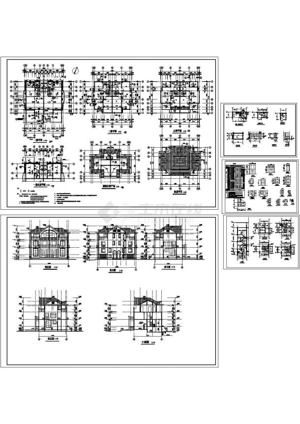 某三层含夹层框架结构欧式风格私人别墅设计cad全套建筑施工图（标注详细）-图一
