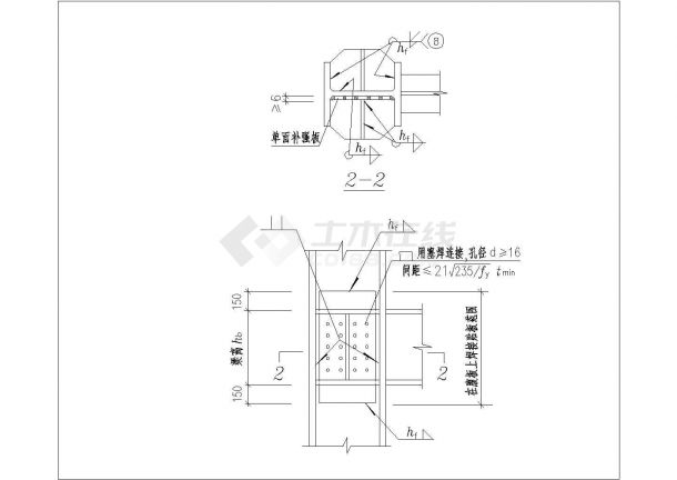 某H型钢柱腹板在节点域的节点构造详图补强措施CAD施工图纸-图一