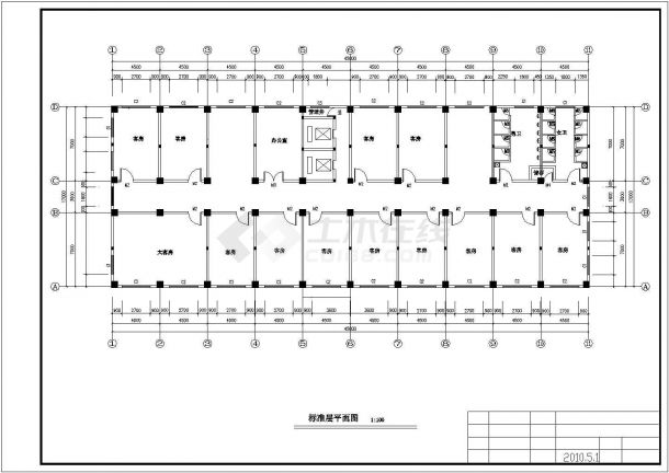常德市某商业街5000平米6层框架结构商务宾馆建筑设计CAD图纸-图一