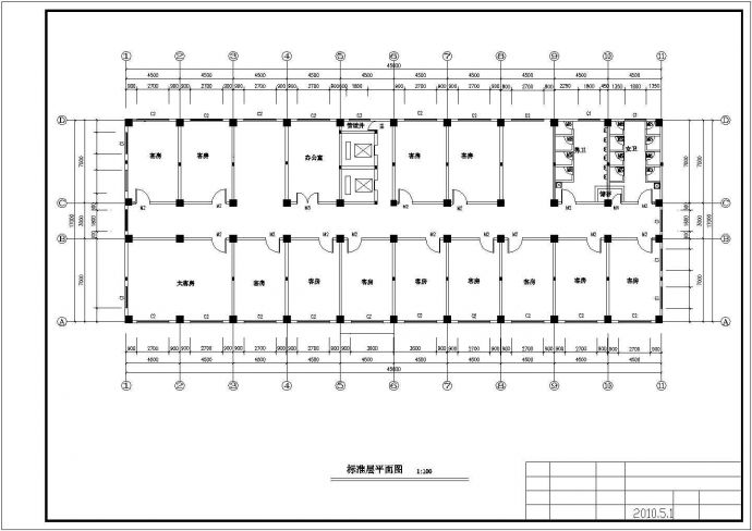 常德市某商业街5000平米6层框架结构商务宾馆建筑设计CAD图纸_图1