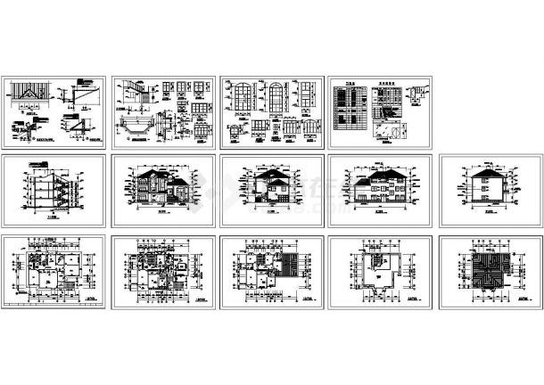某三层带夹层砖混结构现代风格别墅设计cad全套建筑施工图（标注详细，14图）-图一