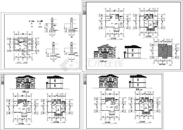 某二层砖混结构欧式风格小别墅设计cad全套建筑方案图（甲级院设计）-图一