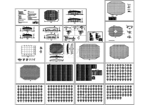 【四川】网架结构风雨球场建筑施工CAD图，含说明-图一