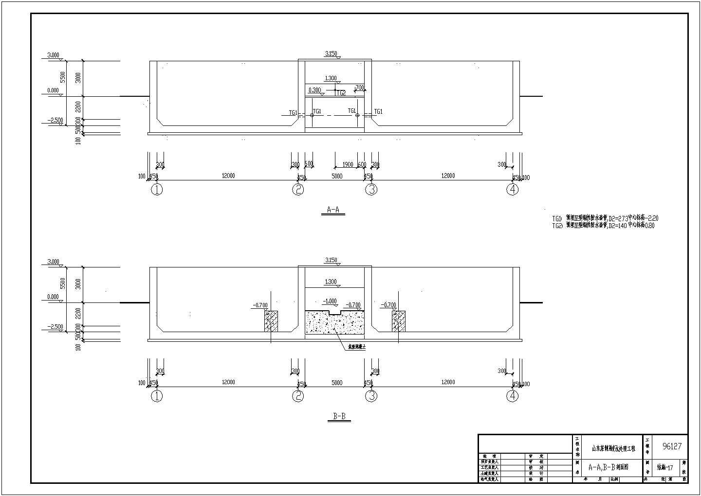 某制药厂污水处理CAD设计构造剖面图