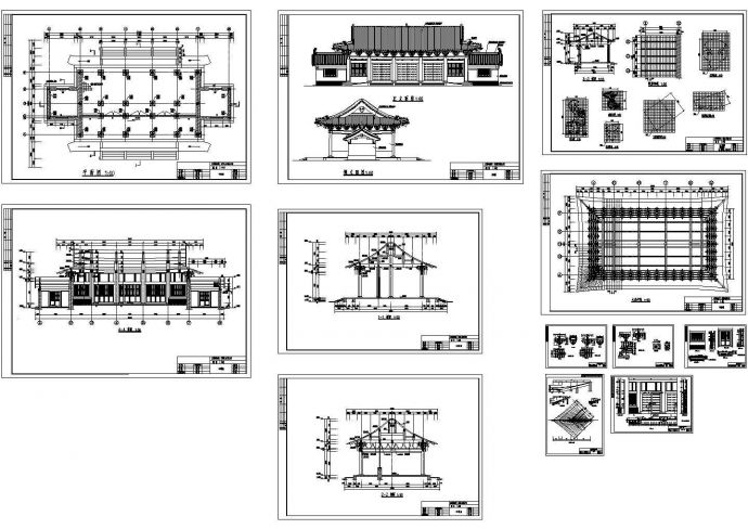 长27.44米 宽18.5米 清明河上园山门施工建筑施工图【平立剖 主配房仰视图 大样图】_图1