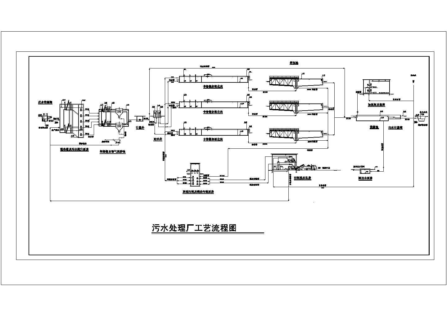 [宁夏]城区污水处理厂工艺流程图CAD给排水节点构造设计