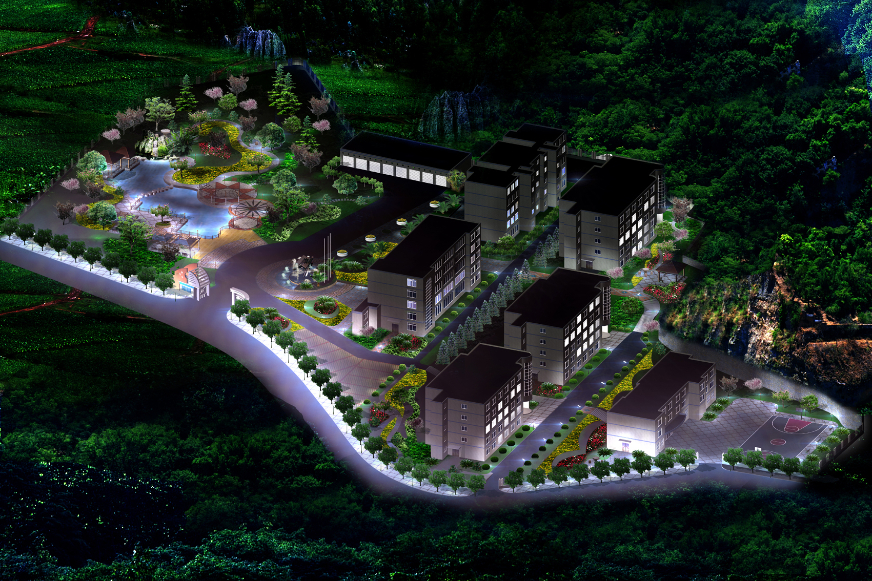 矿区生活区夜景灯光效果图