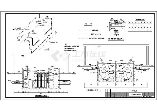 [河南]某市污水处理厂纤维转盘滤池剖面图及系统图CAD给排水详细设计图-图一