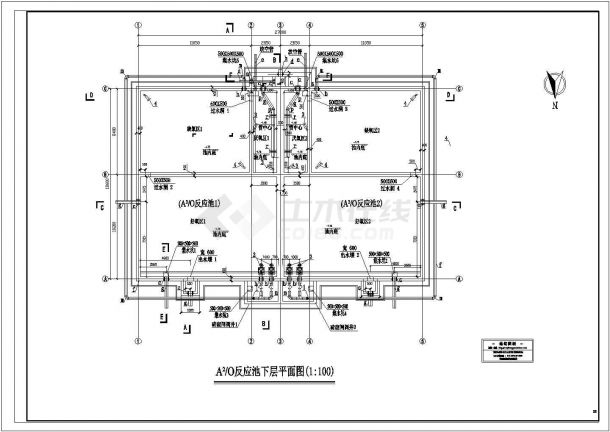 [河南]城镇污水处理厂A2O反应池CAD环保节点设计图-图一