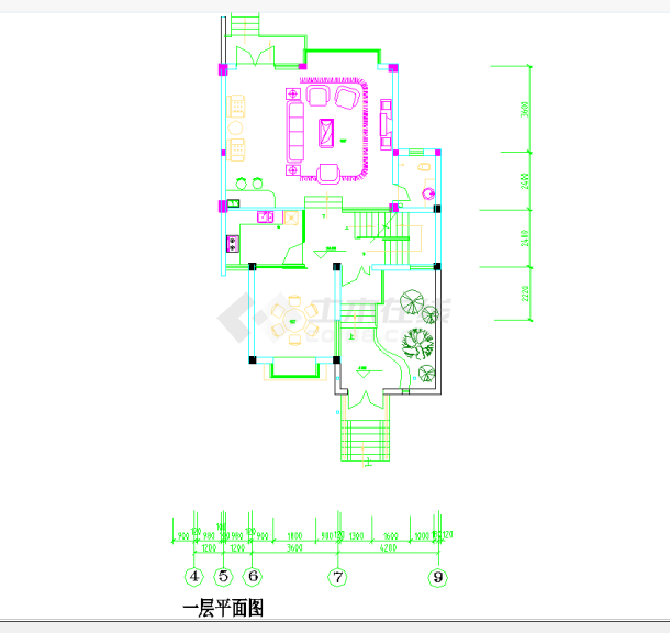 某地某别墅设计施工图CAD图纸-图二