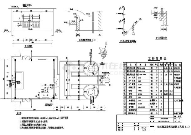 [齐齐哈尔]污水处理厂细格栅及旋流沉砂池CAD节点环保设计图-图二