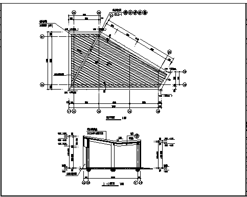 商业楼设计_某一层框架结构三角形商业楼建筑结构施工cad图纸-图一