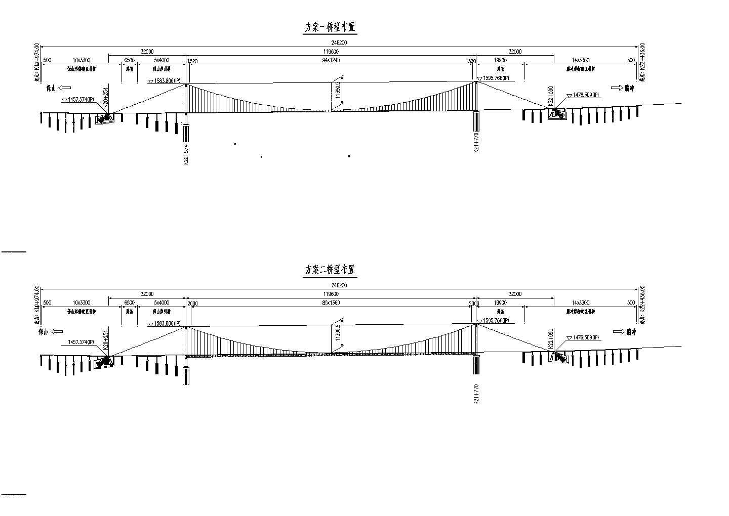 高速公路山区悬索桥桥型方案概略总体布置节点详图设计
